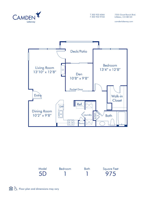 Blueprint of 5D Floor Plan, 1 Bedroom and 1 Bathroom at Camden Lakeway Apartments in Lakewood, CO