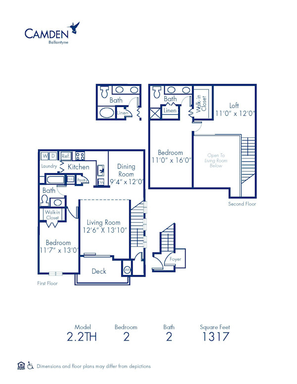 Blueprint of 2.2T-A Floor Plan, 2 Bedrooms and 2 Bathrooms at Camden Ballantyne Apartments in Charlotte, NC