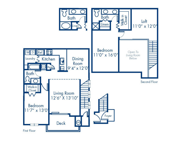 Blueprint of 2.2T-A Floor Plan, 2 Bedrooms and 2 Bathrooms at Camden Ballantyne Apartments in Charlotte, NC