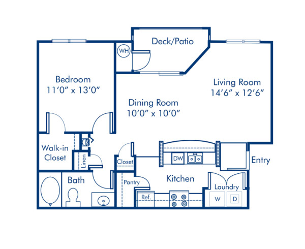 Blueprint of 1.1B Floor Plan, 1 Bedroom and 1 Bathroom at Camden Sedgebrook Apartments in Huntersville, NC