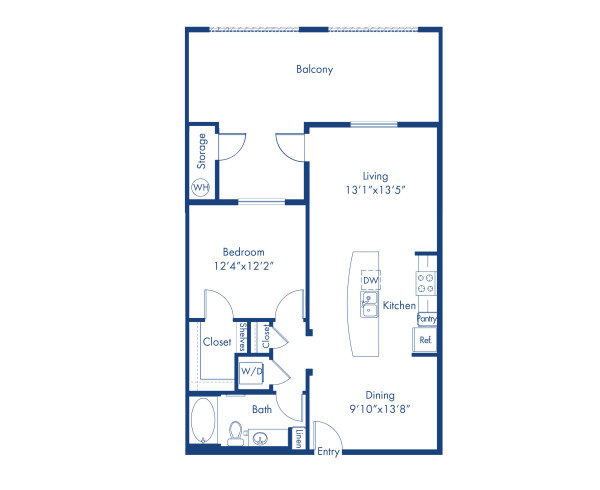 Blueprint of The A3.5 Floor Plan, 1 Bedroom and 1 Bathroom at Camden Tempe Apartments in Tempe, AZ