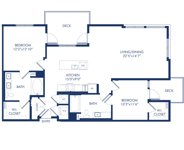 Blueprint of B3A Floor Plan, 2 Bedrooms and 2 Bathrooms at Camden Glendale Apartments in Glendale, CA