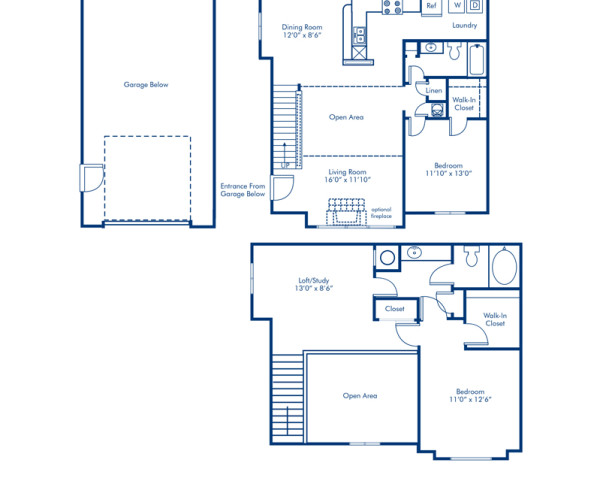 Blueprint of 2.2L Floor Plan, 2 Bedrooms and 2 Bathrooms at Camden Lake Pine Apartments in Apex, NC