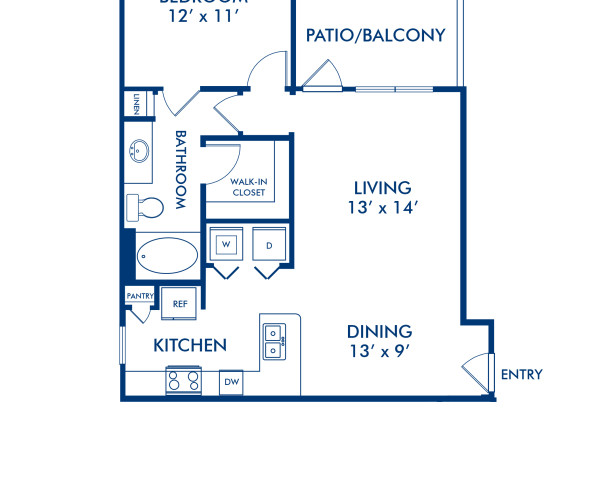 Blueprint of   Montrose Floor Plan, Apartment Home with 1 Bedroom and 1 Bathroom at Camden Cypress Creek in Cypress, TX
