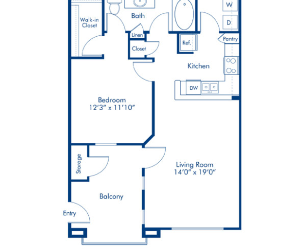 Blueprint of the 1A Floor Plan, Apartment Home with 1 Bedroom and 1 Bathroom at Camden Montierra in Scottsdale, AZ