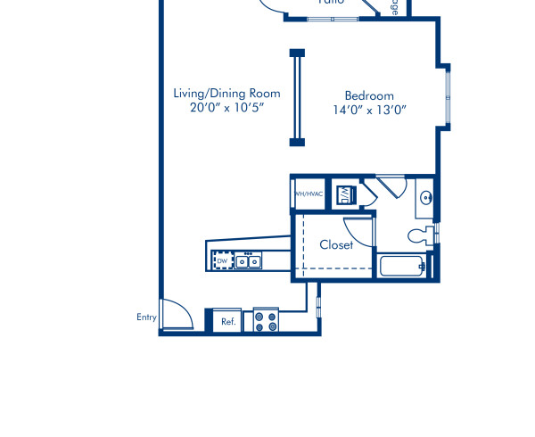 Blueprint of A3 Floor Plan, 1 Bedroom and 1 Bathroom at Camden Dilworth Apartments in Charlotte, NC