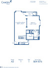 Blueprint of A3 Floor Plan, 1 Bedroom and 1 Bathroom at Camden Dilworth Apartments in Charlotte, NC