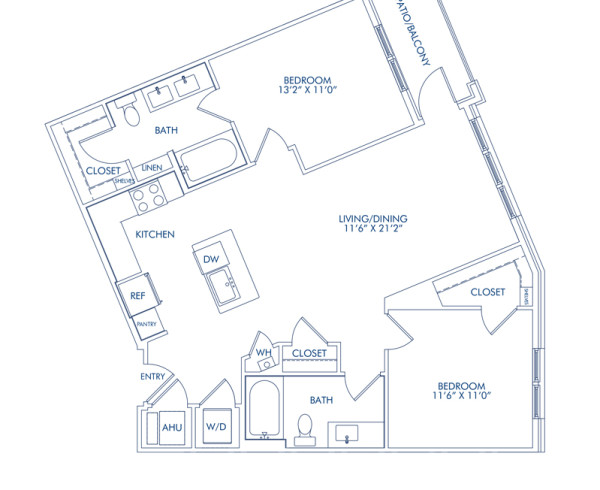 Blueprint of The B5, 2 bedroom 2 bathroom floor plan at Camden Washingtonian Apartments in Gaithersburg, MD