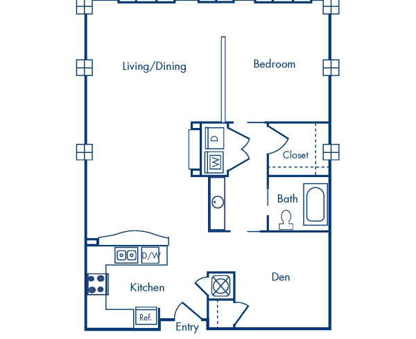 Blueprint of 2.1C Floor Plan, 1 Bedroom and 1 Bathroom with Den at Camden Cotton Mills Apartments in Charlotte, NC