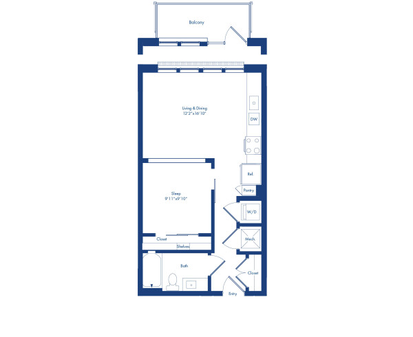 The S6 floor plan at Camden NoDa in Charlotte, NC - studio floor plan with 1 bath at 576 square feet