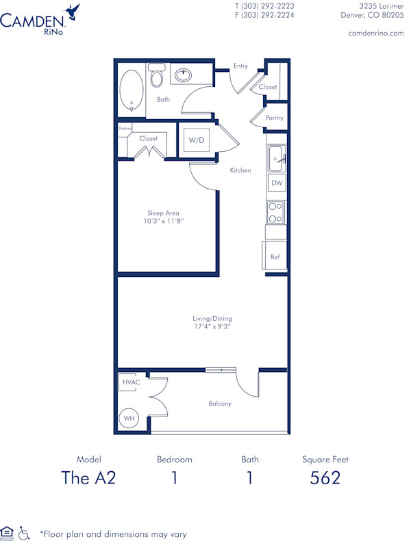 Blueprint of the A2 at Camden RiNo apartments in Denver, Colorado