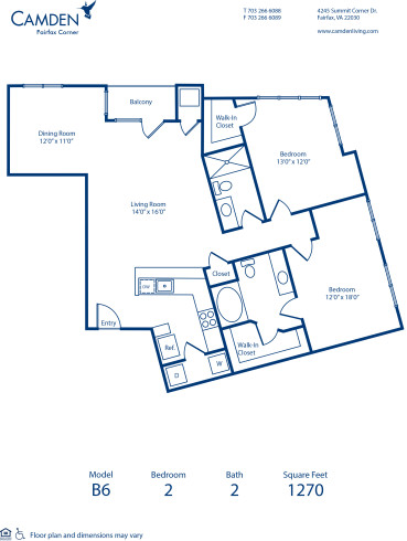Blueprint of B6 Floor Plan, 2 Bedrooms and 2 Bathrooms at Camden Fairfax Corner Apartments in Fairfax, VA