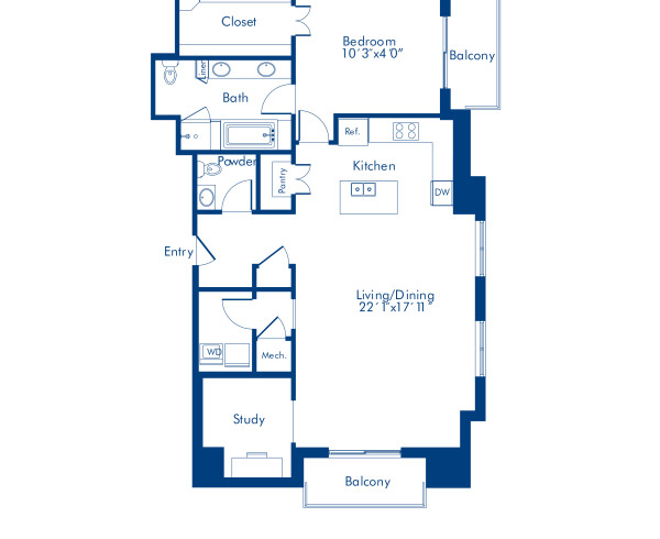 Camden Highland Village apartments in Houston, TX Gallery one bedroom floor plan C3