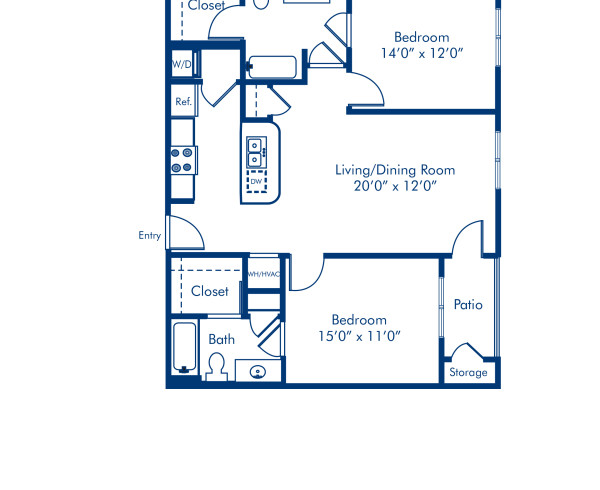 Blueprint of B1A.2 Floor Plan, 2 Bedrooms and 2 Bathrooms at Camden Dilworth Apartments in Charlotte, NC