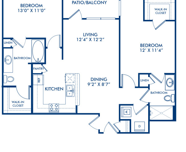 Blueprint of Energize Floor Plan, 2 Bedrooms and 2 Bathrooms at Camden Panther Creek Apartments in Frisco, TX