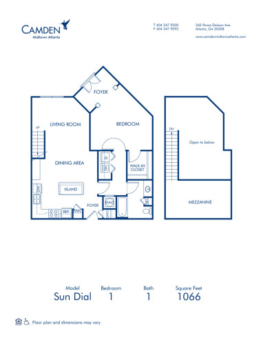 Blueprint of Sun Dial Floor Plan, 1 Bedroom and 1 Bathroom at Camden Midtown Atlanta Apartments in Atlanta, GA
