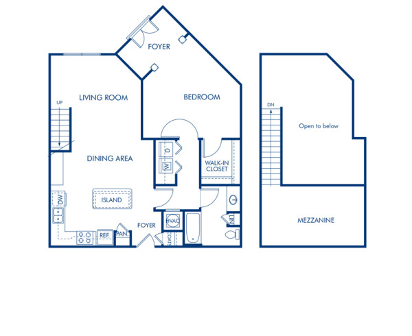Blueprint of Sun Dial Floor Plan, 1 Bedroom and 1 Bathroom at Camden Midtown Atlanta Apartments in Atlanta, GA