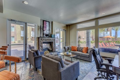 Resident lounge with fireplace