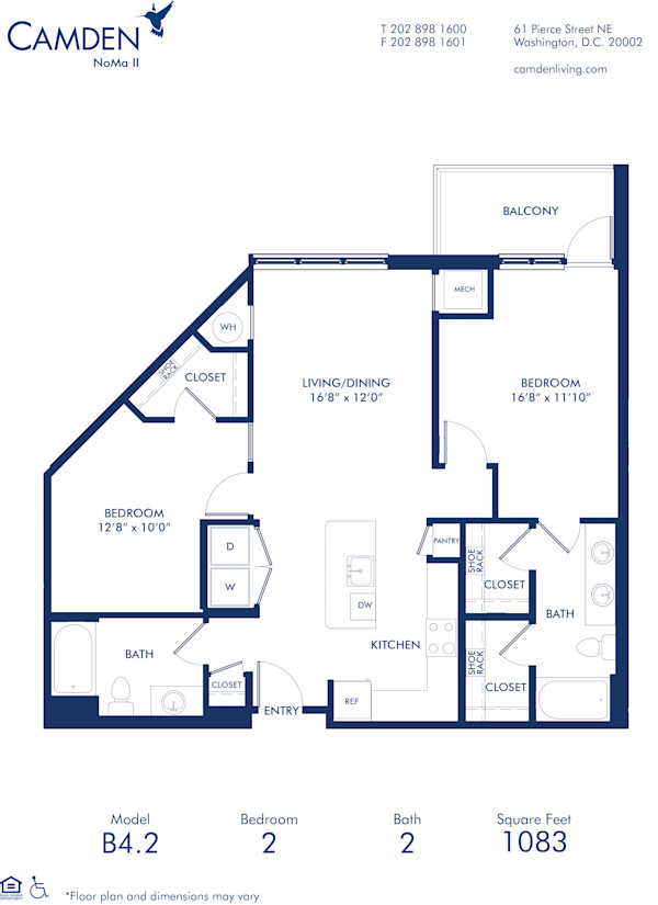 Blueprint of B4.2 Floor Plan, 2 Bedrooms and 2 Bathrooms at Camden NoMa II Apartments in Washington, DC