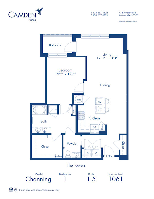 Blueprint of Channing Floor Plan, 1 Bedroom and 1 Bathroom at Camden Paces Apartments in Atlanta, GA