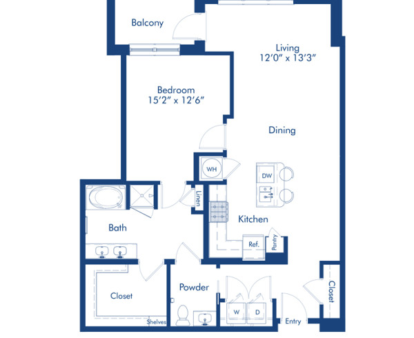 Blueprint of Channing Floor Plan, 1 Bedroom and 1 Bathroom at Camden Paces Apartments in Atlanta, GA