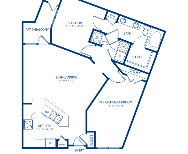 Blueprint of Dublin Floor Plan, 2 Bedrooms and 1 Bathroom at Camden Dulles Station Apartments in Herndon, VA