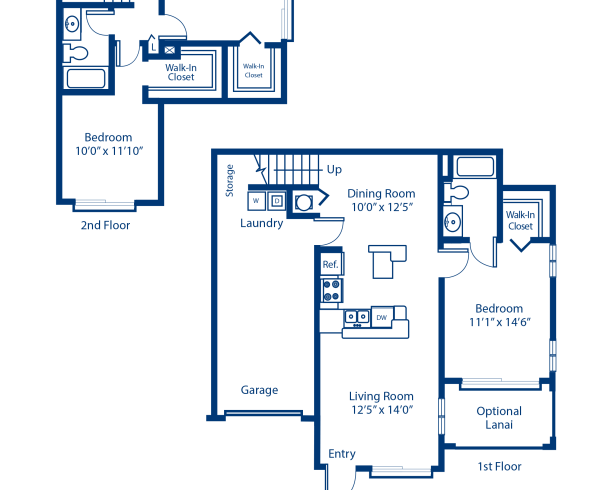 Blueprint of Antigua - B Floor Plan, 3 Bedrooms and 2 Bathrooms at Camden Doral Villas Apartments in Doral, FL