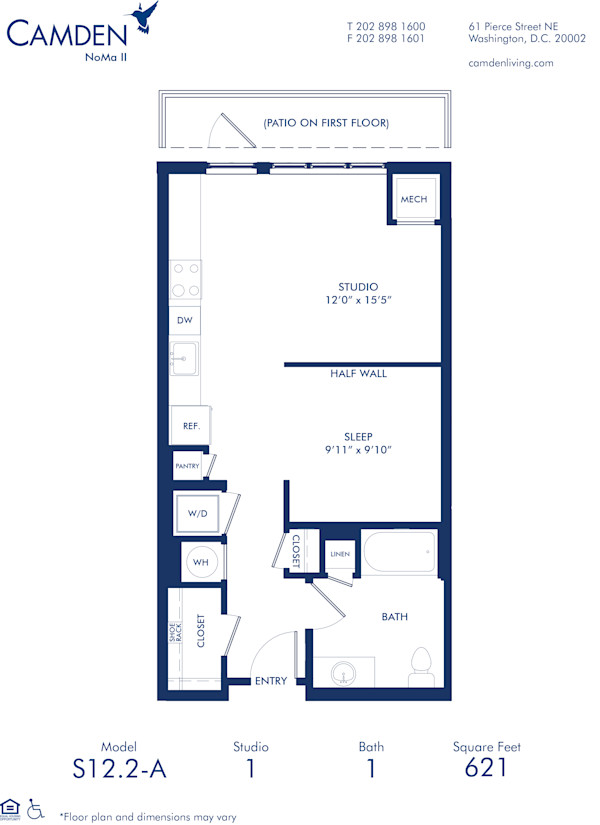 Blueprint of S12.2-A Floor Plan, Studio with 1 Bathroom at Camden NoMa II Apartments in Washington, DC