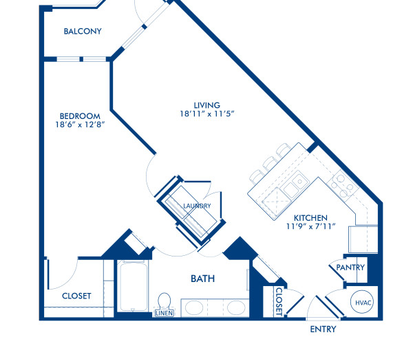 Blueprint of B2-1 Floor Plan, 1 Bedroom and 1 Bathroom at Camden Southline Apartments in Charlotte, NC