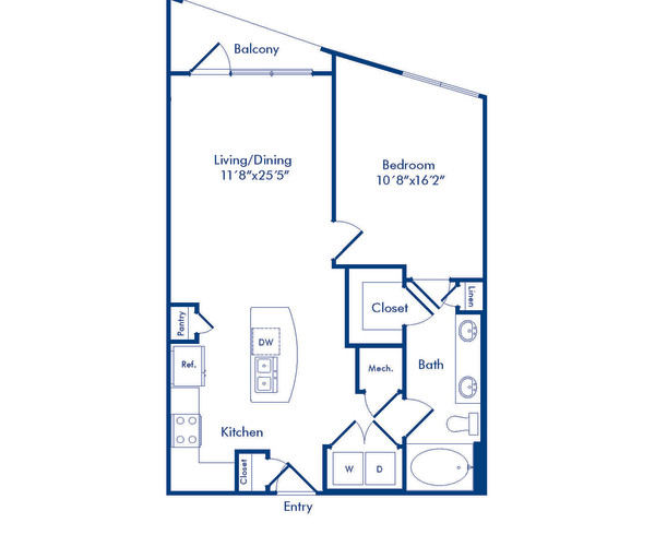 Blueprint of B1 Terrace floor plan - 1 bed and 1 bath at Camden Highland Village Apartment Homes in Houston, Texas