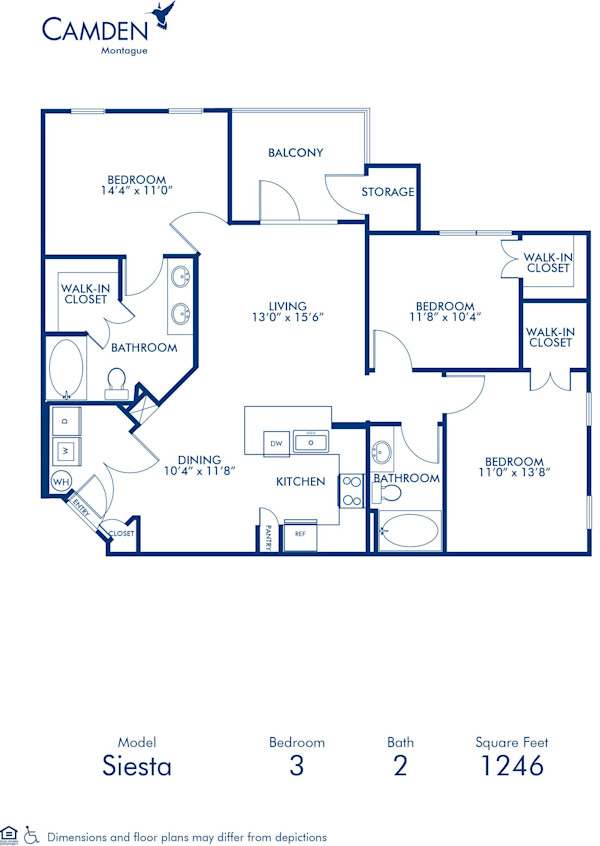 Blueprint of Siesta Floor Plan, 3 Bedrooms and 2 Bathrooms at Camden Montague Apartments in Tampa, FL