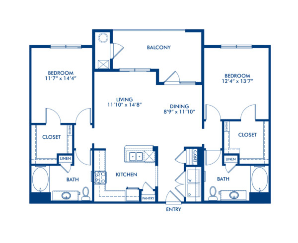 Blueprint of Pikes Floor Plan, 2 Bedrooms and 2 Bathrooms at Camden Flatirons Apartments in Broomfield, CO