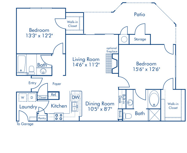 Blueprint of B6 Floor Plan, 2 Bedrooms and 2 Bathrooms at Camden Stoneleigh Apartments in Austin, TX