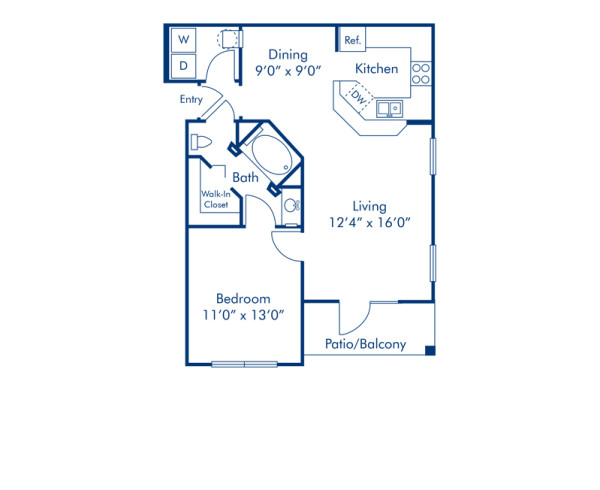 Blueprint of Citrine Floor Plan, 1 Bedroom and 1 Bathroom at Camden Lee Vista Apartments in Orlando, FL