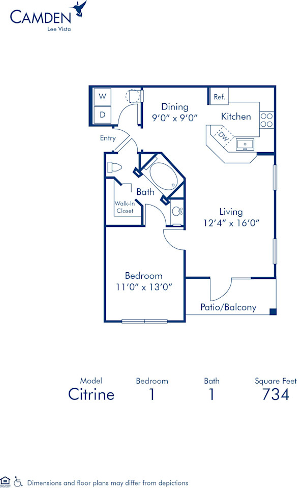 Blueprint of Citrine Floor Plan, 1 Bedroom and 1 Bathroom at Camden Lee Vista Apartments in Orlando, FL