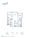 Blueprint of Purity Floor Plan, 2 Bedrooms and 2 Bathrooms at Camden Main and Jamboree Apartments in Irvine, CA