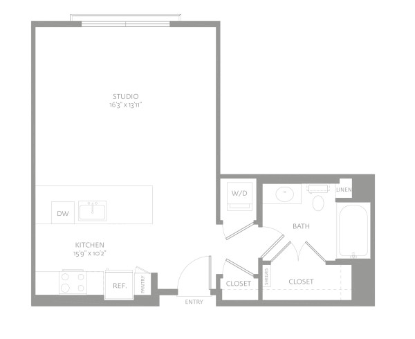 Blueprint of S3.1 Floor Plan, Studio with 1 Bathroom at The Camden Apartments in Hollywood, CA