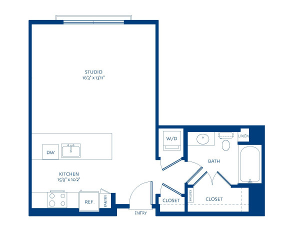 Blueprint of S3.1 Floor Plan, Studio with 1 Bathroom at The Camden Apartments in Hollywood, CA