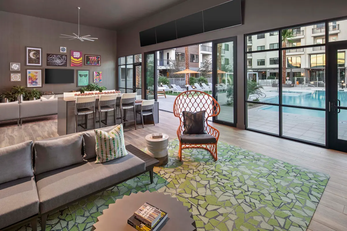 Poolside indoor lounge at Camden North End.