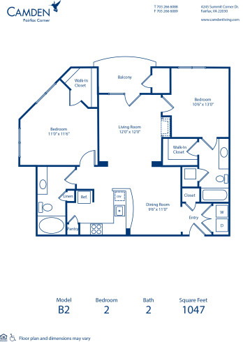 Blueprint of B2 Floor Plan, 2 Bedrooms and 2 Bathrooms at Camden Fairfax Corner Apartments in Fairfax, VA