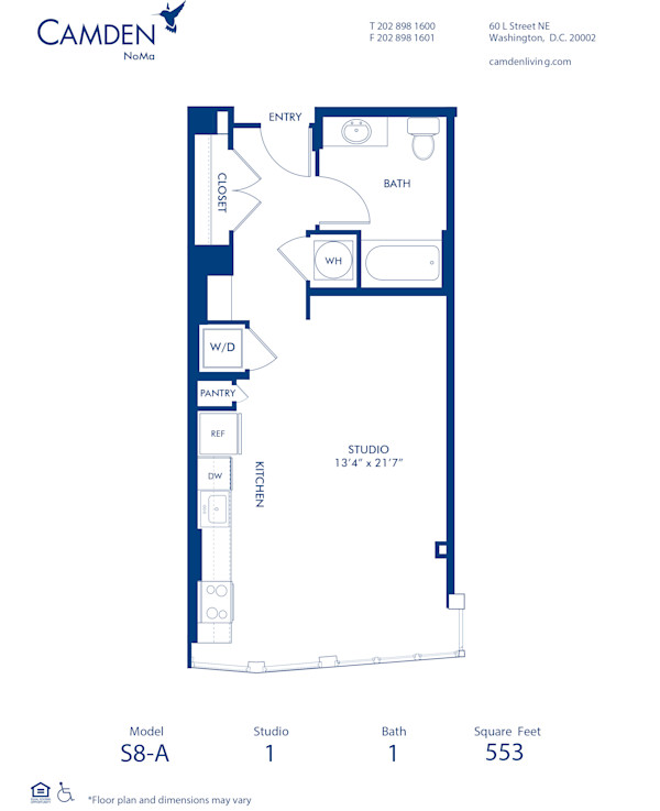Blueprint of S8-A Floor Plan, Studio with 1 Bathroom at Camden NoMa Apartments in Washington, DC