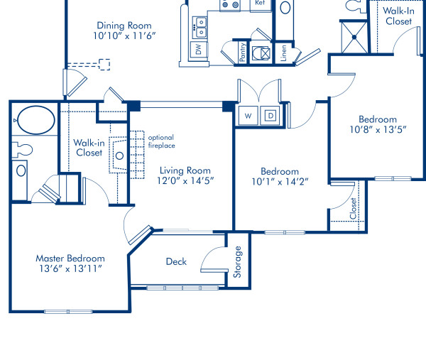 Blueprint of 3.2 Floor Plan, 3 Bedrooms and 2 Bathrooms at Camden Westwood Apartments in Morrisville, NC