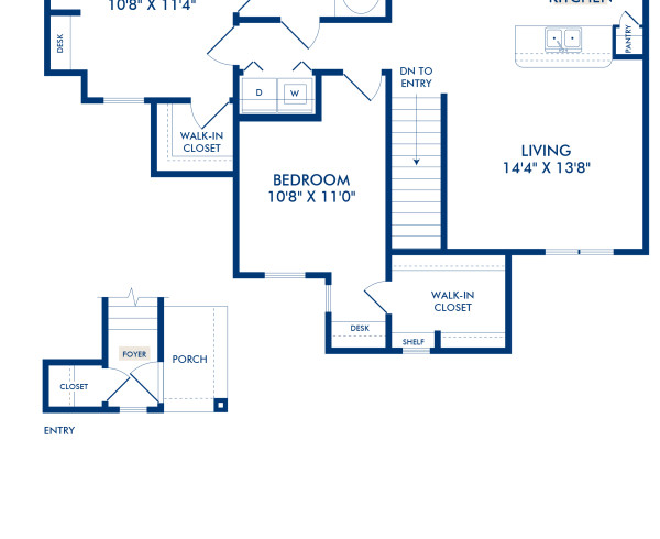 Blueprint of Griffith Floor Plan, 2 Bedrooms and 1 Bathroom at Camden Shadow Brook Apartments in Austin, TX