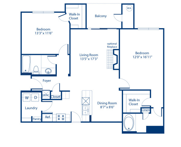 Blueprint of 2.2L Floor Plan, 2 Bedrooms and 2 Bathrooms at Camden Lansdowne Apartments in Lansdowne, VA