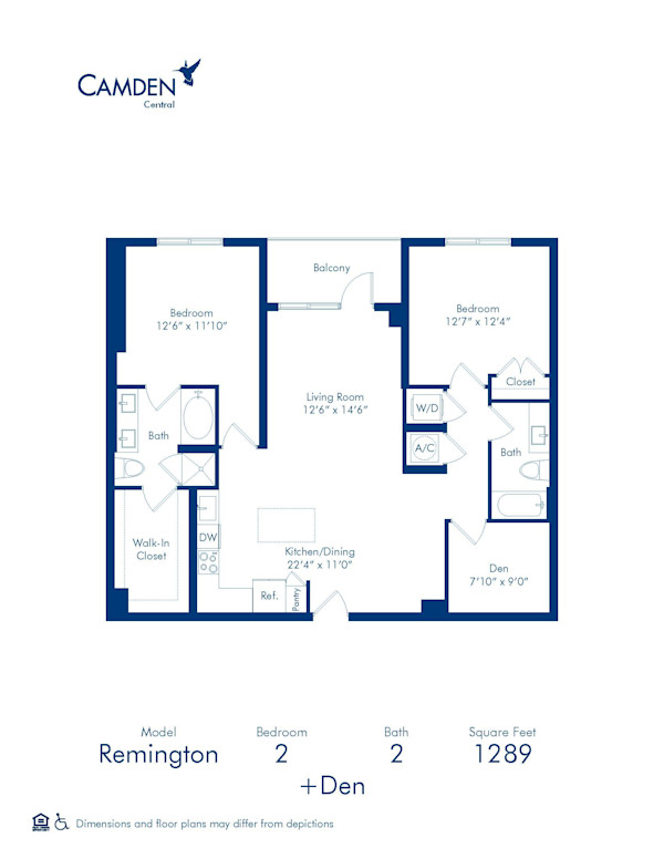 Camden Central apartments in St. Petersburg, Florida two bedroom floor plan blueprint, Remington