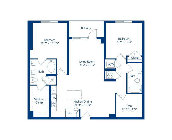 Camden Central apartments in St. Petersburg, Florida two bedroom floor plan blueprint, Remington