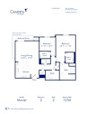 Blueprint of Monet floor plan, two bedroom and two bathroom apartment home at Camden Pier District Apartments in St. Petersburg, FL