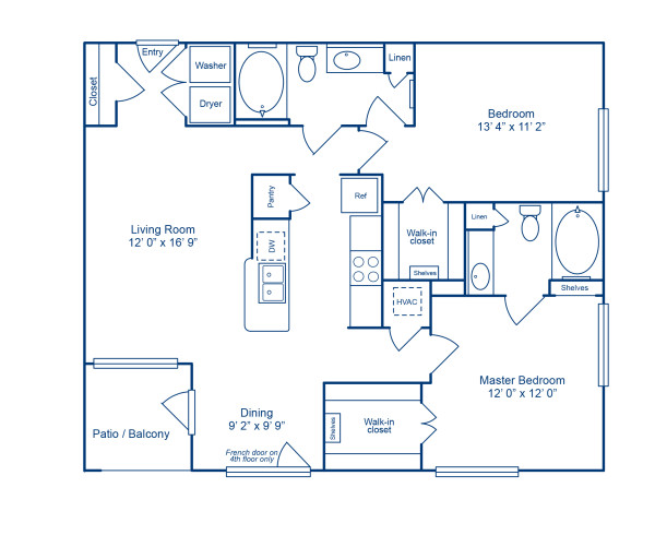 Blueprint of Philadelphia Floor Plan, 2 Bedrooms and 2 Bathrooms at Camden City Centre Apartments in Houston, TX