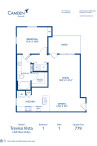 Blueprint of Treviso Vista Floor Plan, 1 Bedroom and 1 Bathroom at Camden Riverwalk Apartments in Grapevine, TX