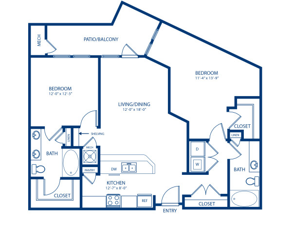 Blueprint of Melbourne Floor Plan, 2 Bedrooms and 2 Bathrooms at Camden Dulles Station Apartments in Herndon, VA